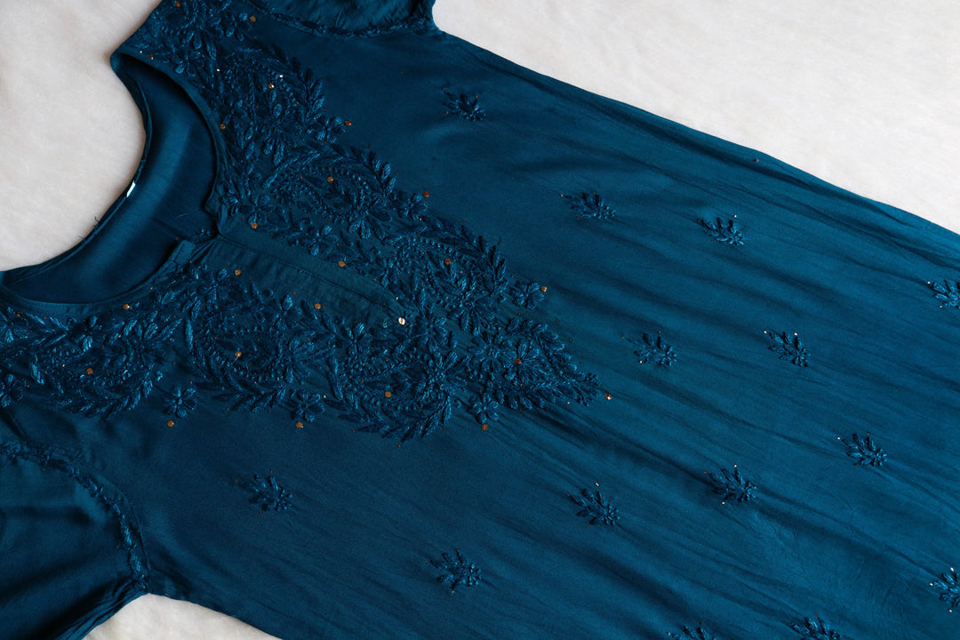 PEACOCK BLUE 2 PIECE RAYON MUKAISH SET