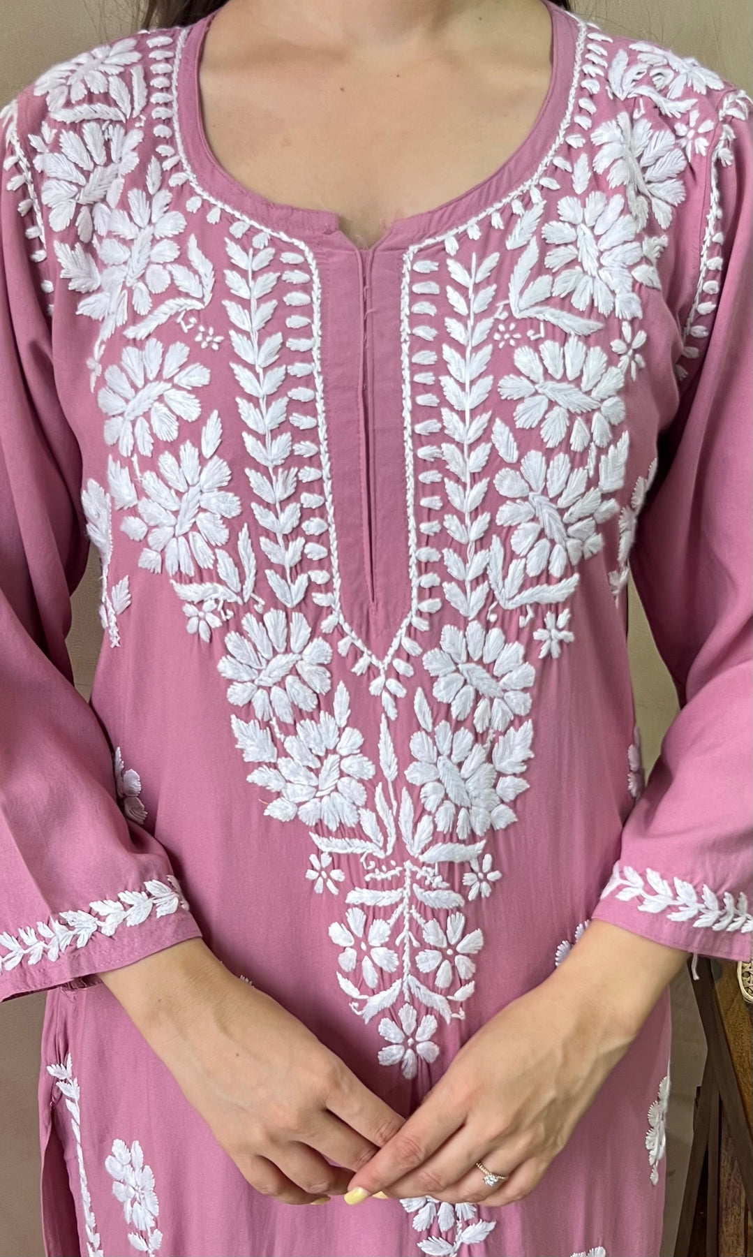RANJHA DUSTY PURPLE PREMIUM RAYON CHIKANKARI LONG KURTA