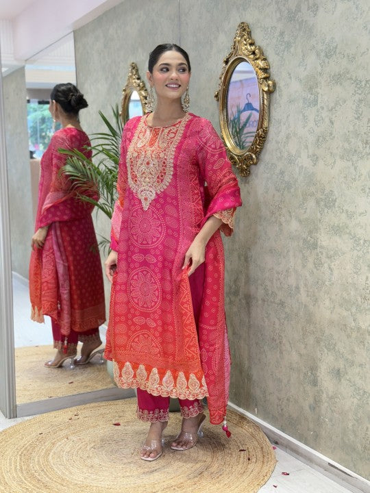 SAANJH BANDHEJ DUAL TONED SUIT SET