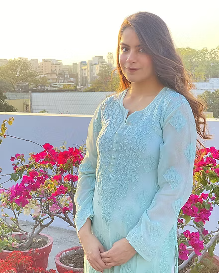 KULSUM SEA GREEN PREMIUM VISCOSE PURE HAND EMBROIDERED CHIKANKARI LONG KURTA