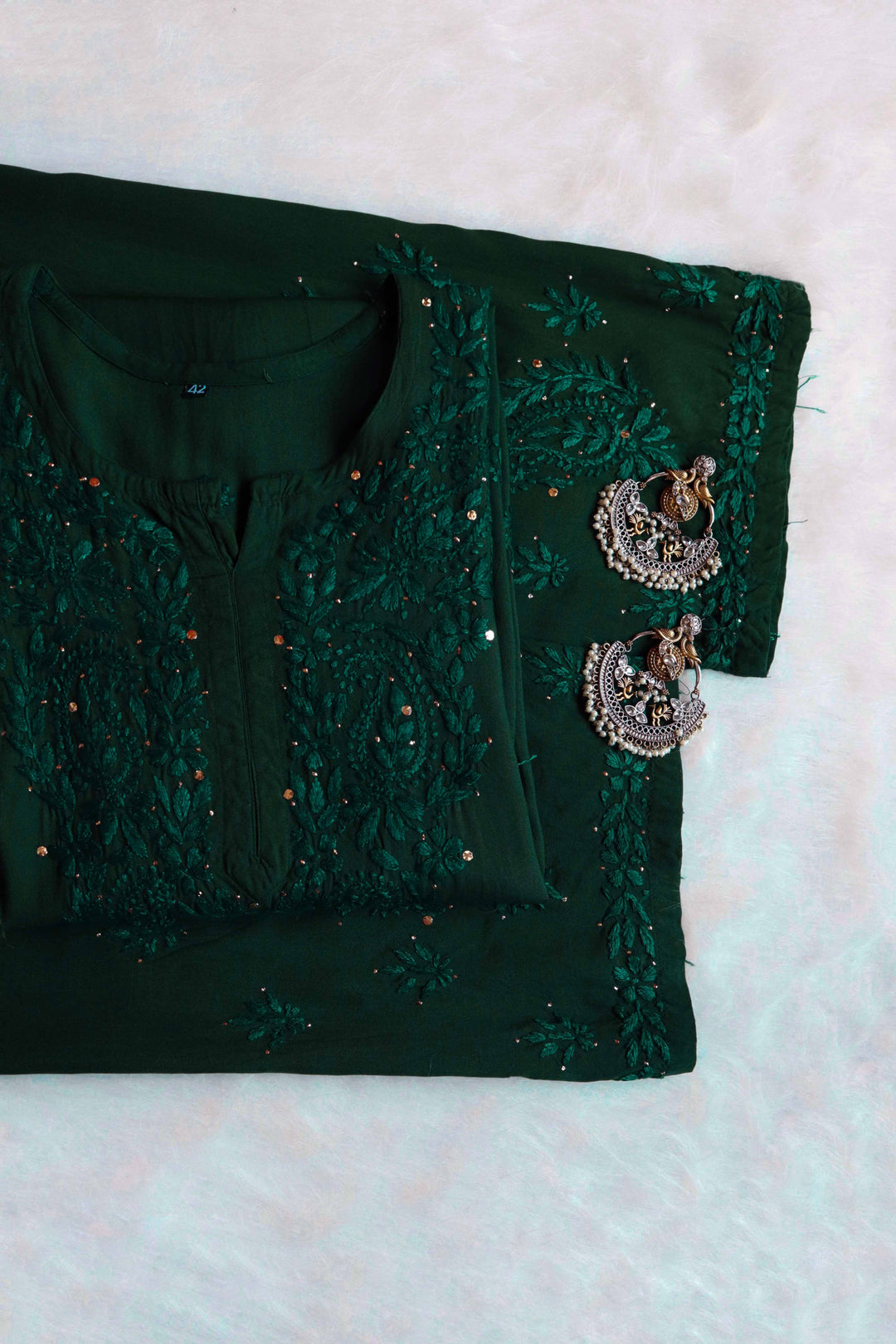 BOTTLE GREEN 2 PIECE RAYON MUKAISH SET