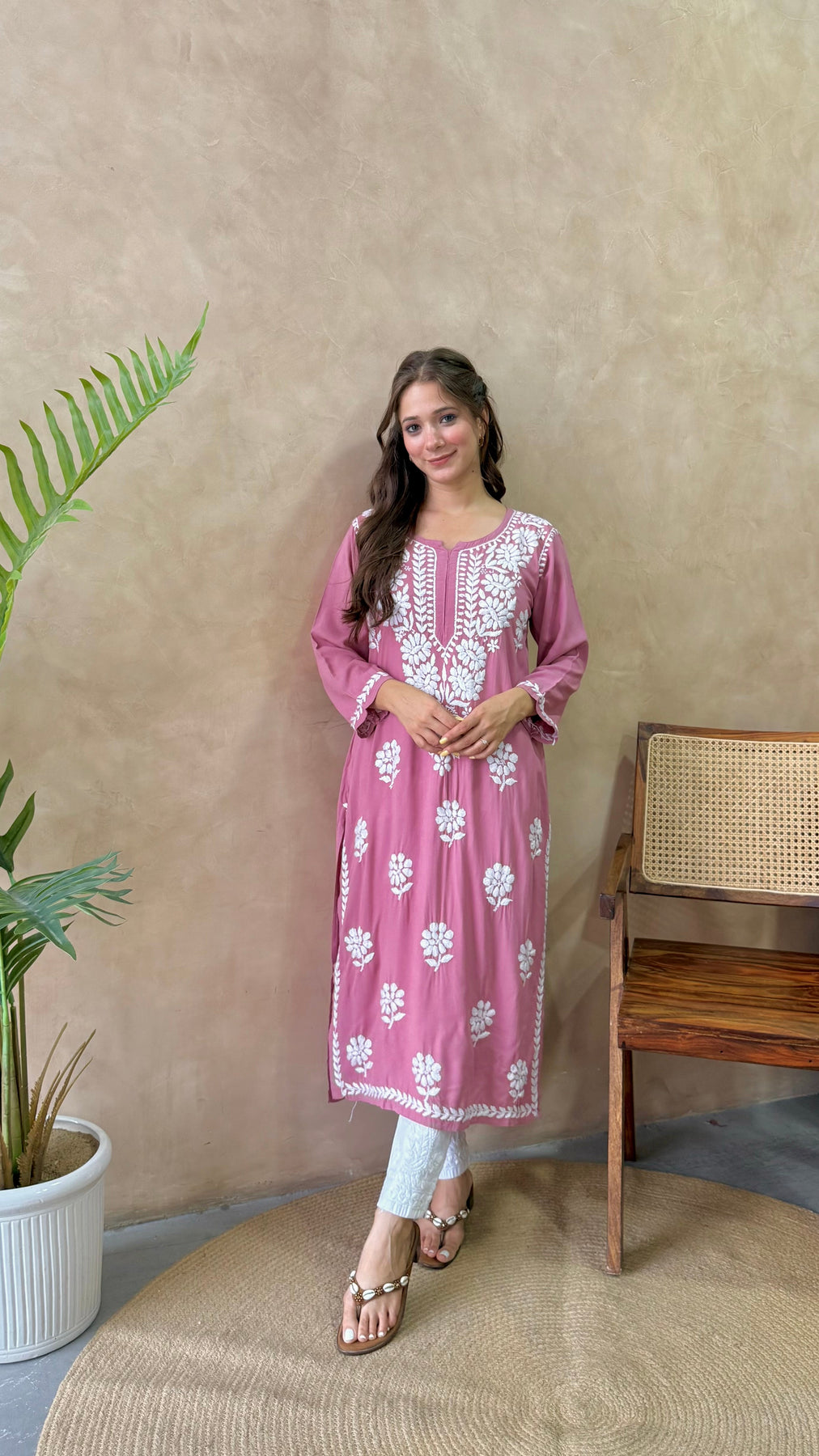 RANJHA DUSTY PURPLE PREMIUM RAYON CHIKANKARI LONG KURTA