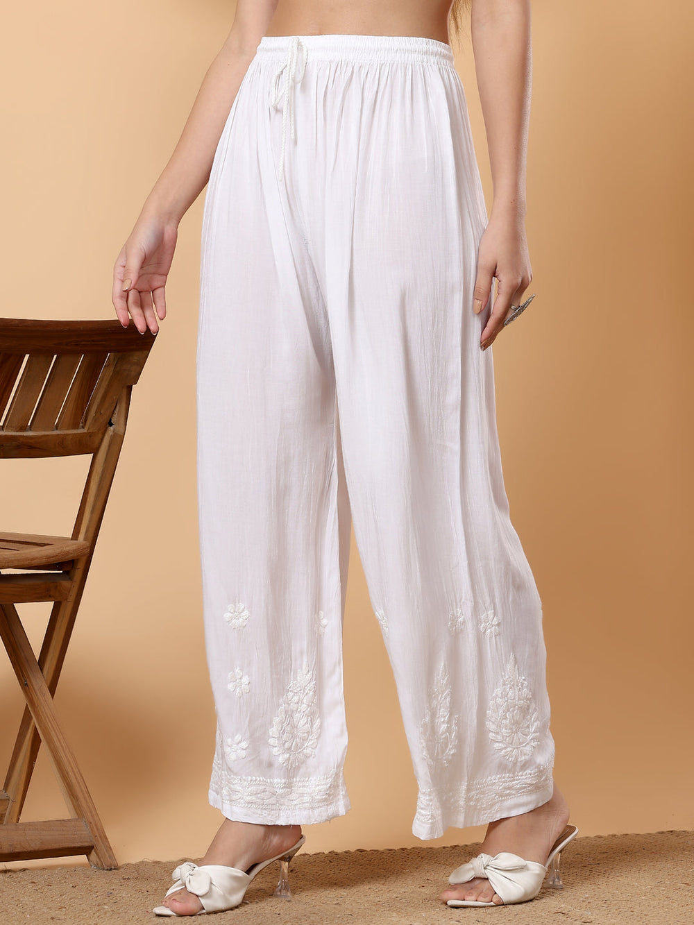 DINA WHITE MODAL CHIKANKARI PALAZZO