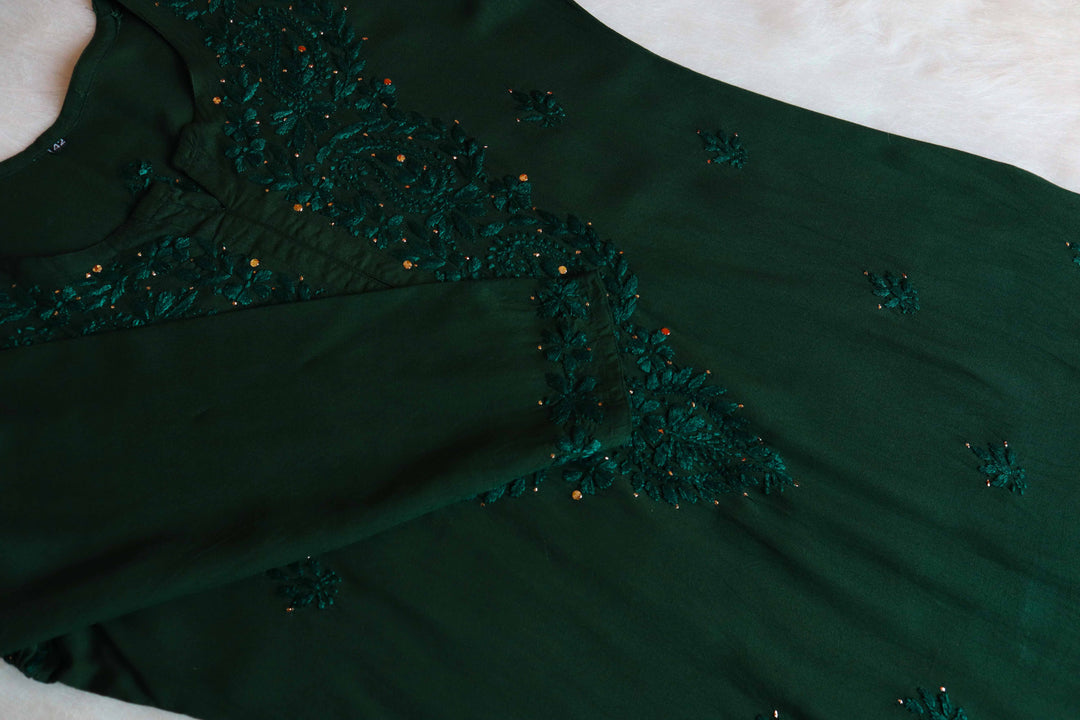 BOTTLE GREEN 2 PIECE RAYON MUKAISH SET