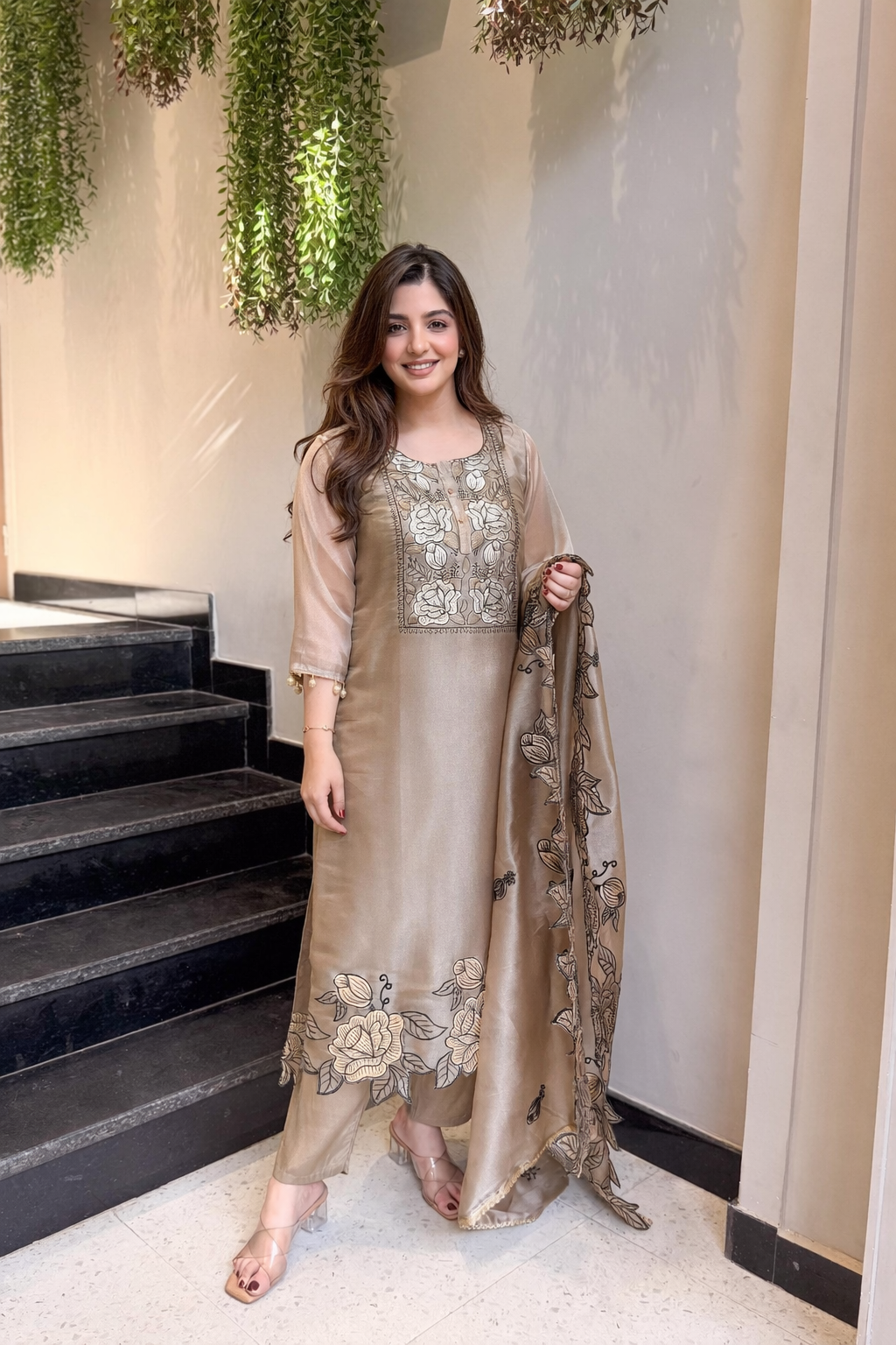 BROWN PREMIUM TISSUE PATCHWORK SUIT