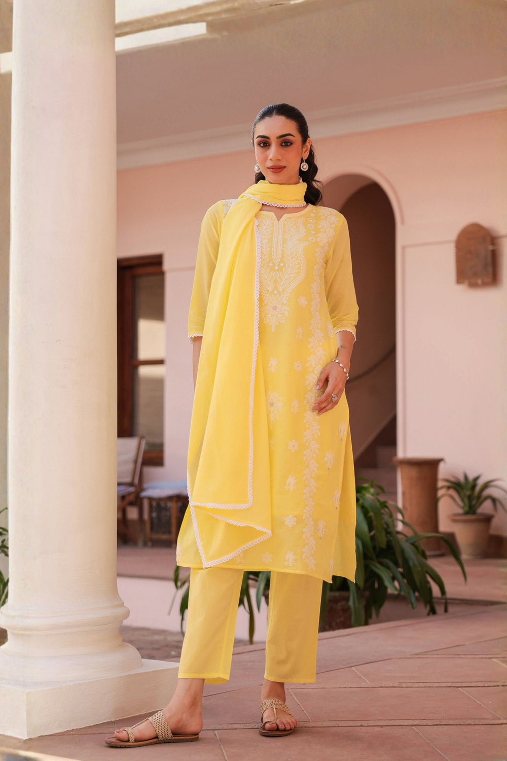 SARGAM YELLOW PURE MUL COTTON SUIT SET