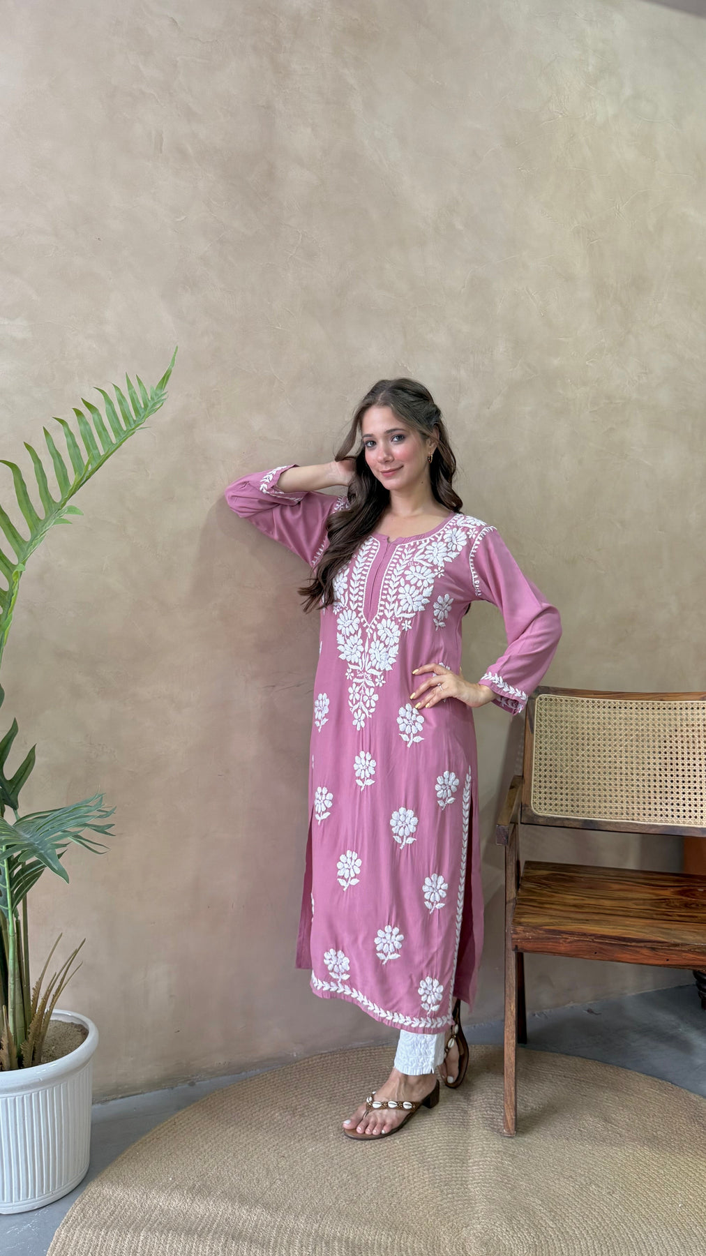 RANJHA DUSTY PURPLE PREMIUM RAYON CHIKANKARI LONG KURTA