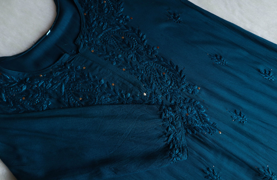 PEACOCK BLUE 2 PIECE RAYON MUKAISH SET