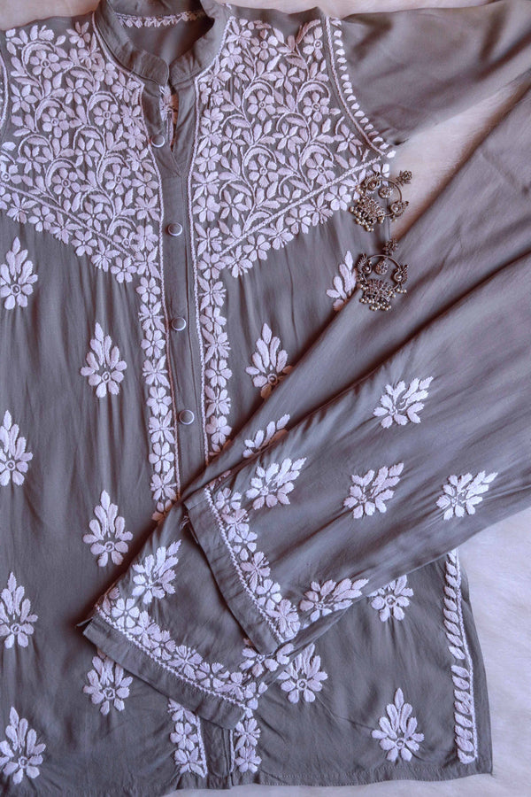 SANYA GREY RAYON CHIKANKARI CO-ORD SET