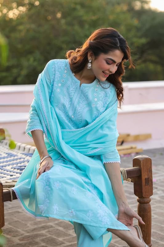 SARGAM AQUA PURE MUL COTTON CHIKANKARI SUIT SET