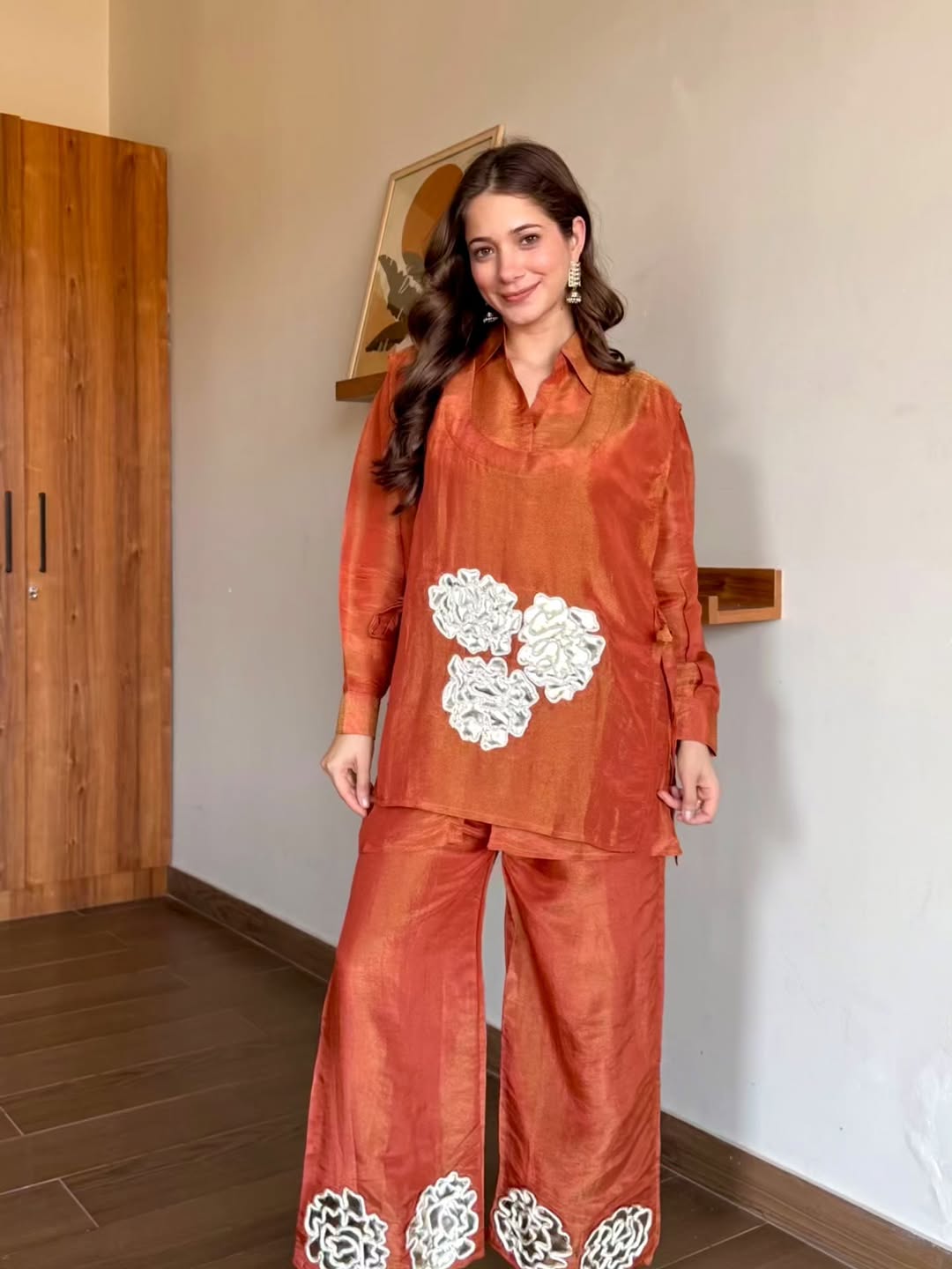 FALAK RUST PURE TISSUE 3 PIECE CO-ORD SET