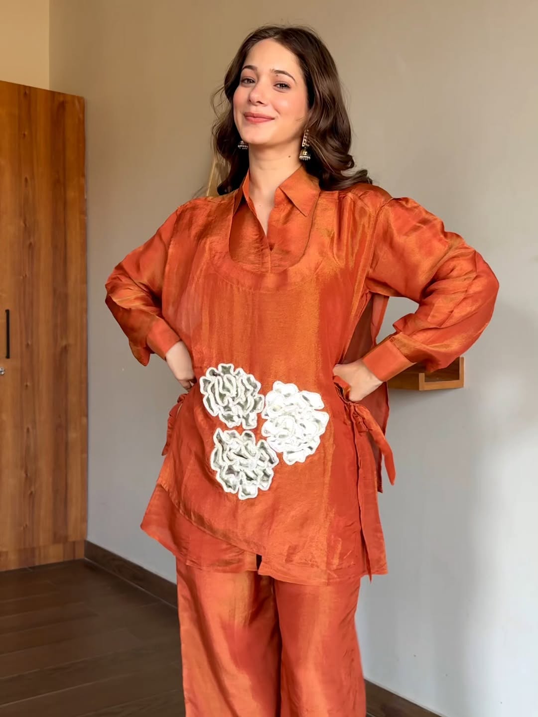 FALAK RUST PURE TISSUE 3 PIECE CO-ORD SET