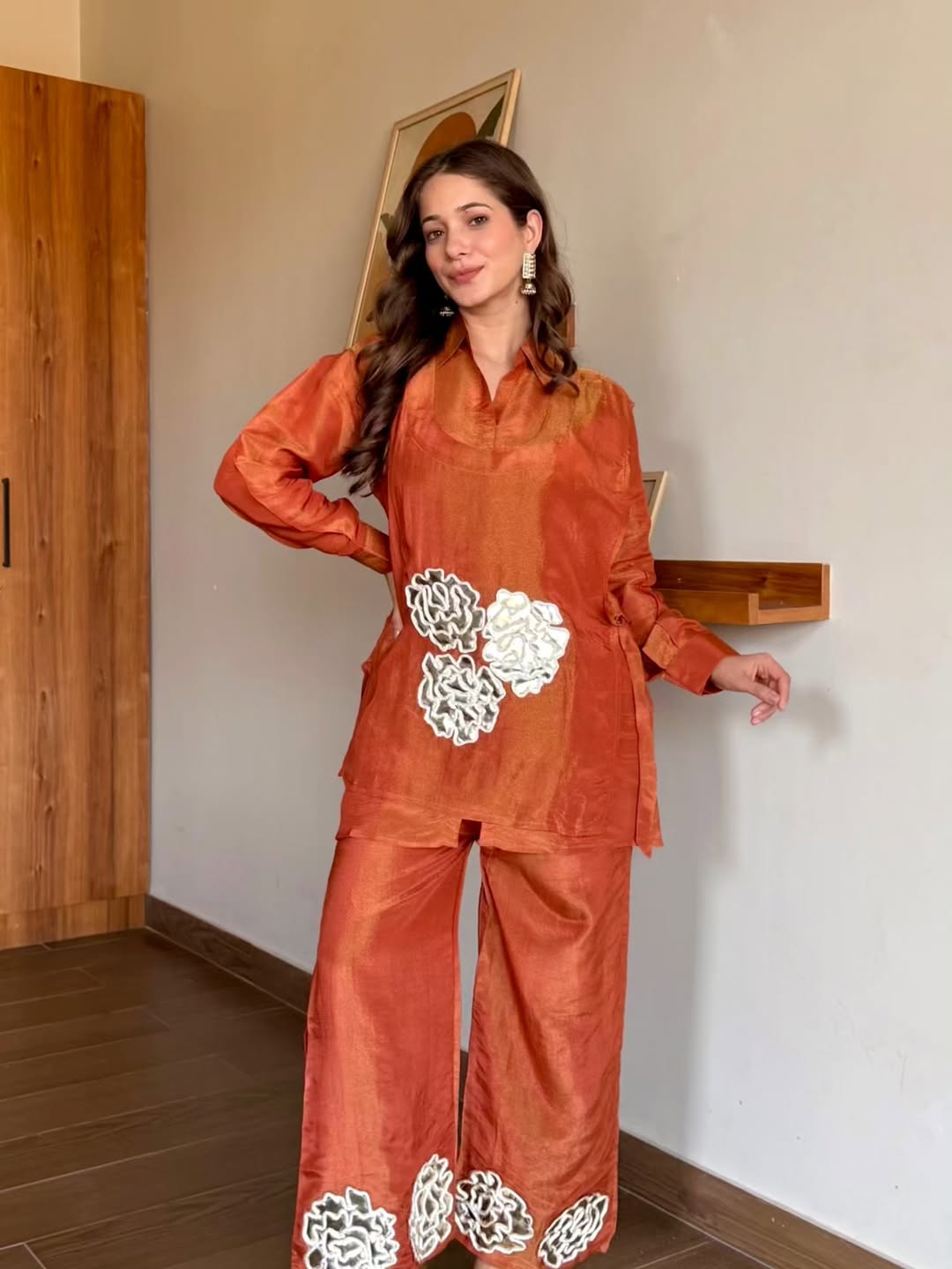 FALAK RUST PURE TISSUE 3 PIECE CO-ORD SET