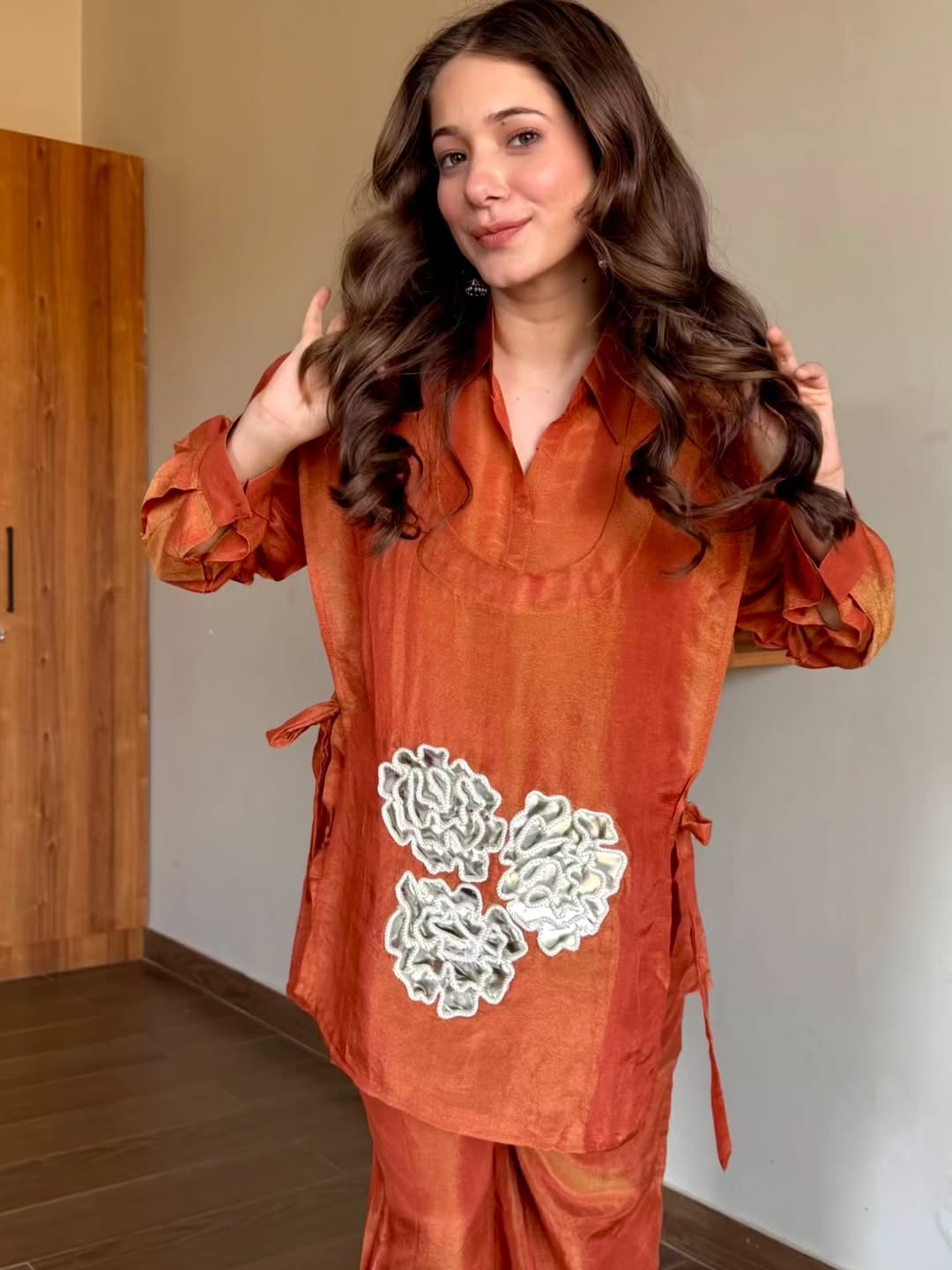 FALAK RUST PURE TISSUE 3 PIECE CO-ORD SET
