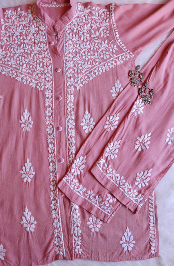 SANYA ROSE BROWN RAYON CHIKANKARI CO-ORD SET