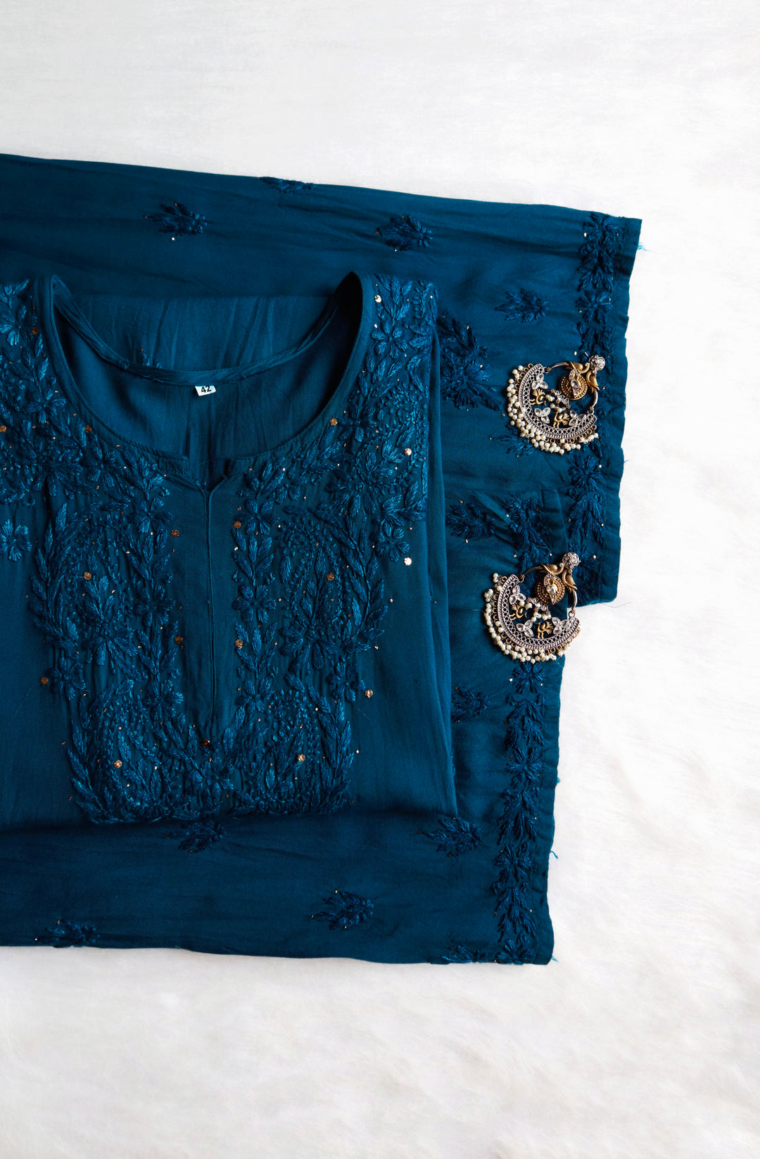 PEACOCK BLUE 2 PIECE RAYON MUKAISH SET