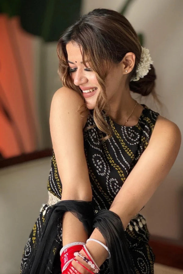 MIDNIGHT CHIFFON BLACK BANDHANI SET