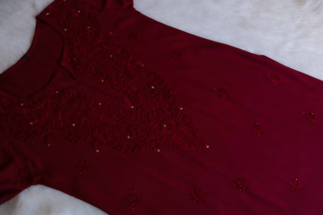 MAROON 2 PIECE RAYON MUKAISH SET