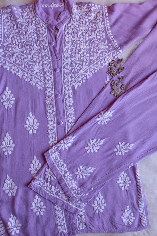 SANYA LAVENDER RAYON CHIKANKARI CO-ORD SET