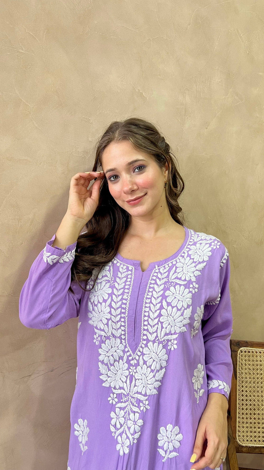 RANJHA LAVENDER PREMIUM RAYON CHIKANKARI LONG KURTA