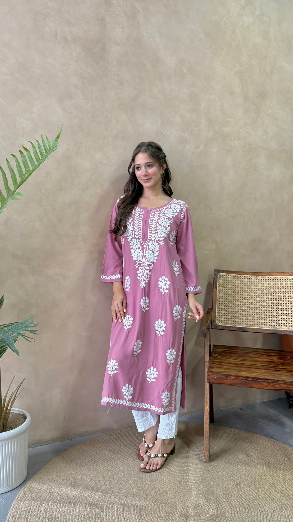 RANJHA DUSTY PURPLE PREMIUM RAYON CHIKANKARI LONG KURTA