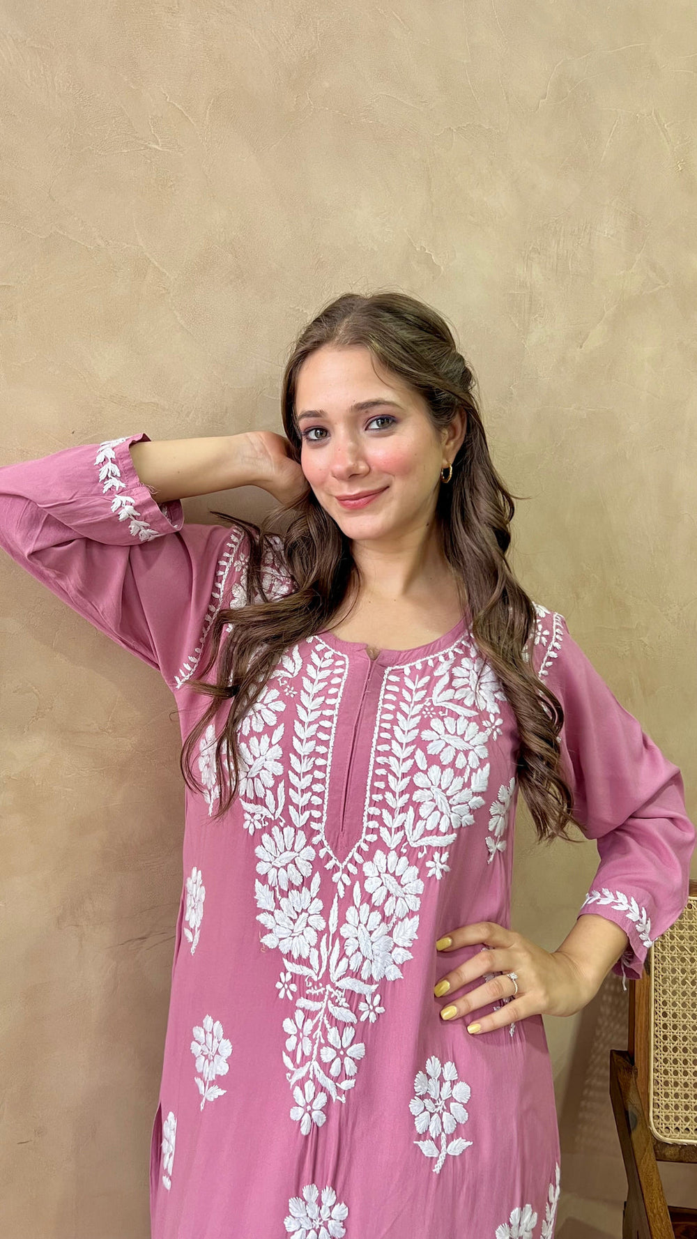RANJHA DUSTY PURPLE PREMIUM RAYON CHIKANKARI LONG KURTA