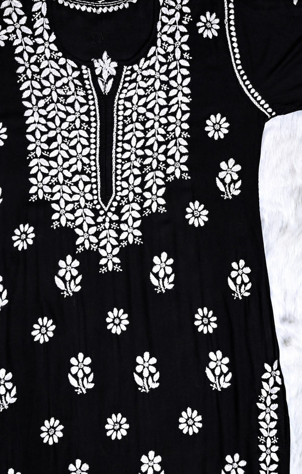 RUMAANA BLACK PREMIUM MODAL CHIKANKARI LONG KURTA