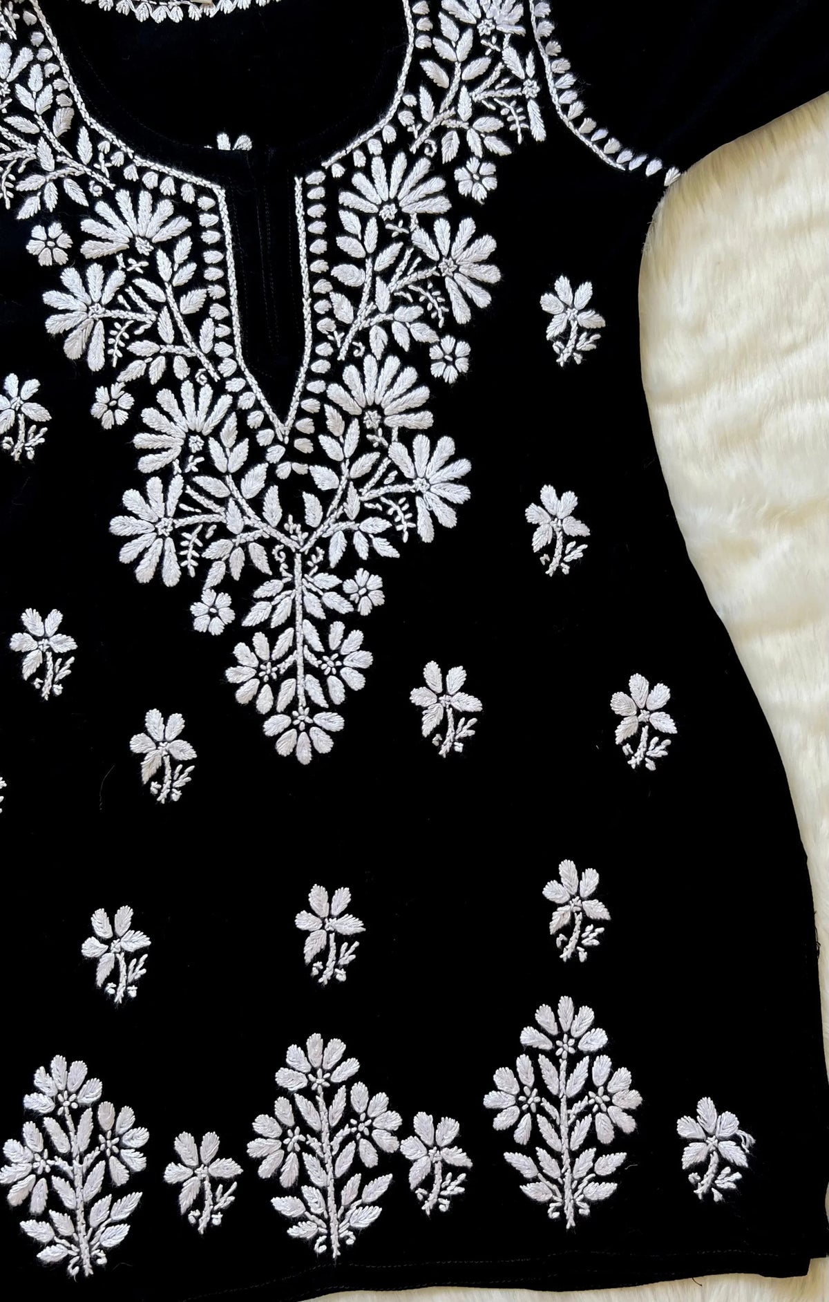 FERISHA BLACK RAYON CHIKANKARI SHORT KURTA