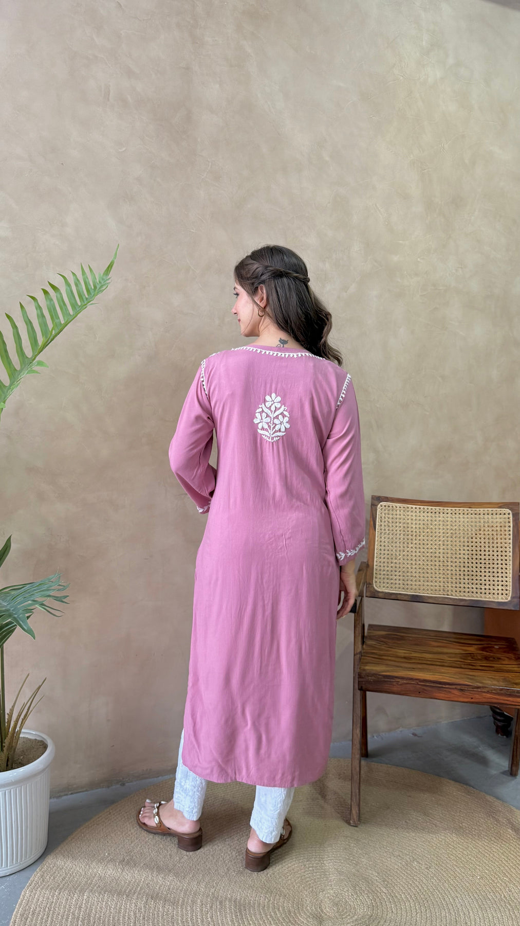 RANJHA DUSTY PURPLE PREMIUM RAYON CHIKANKARI LONG KURTA