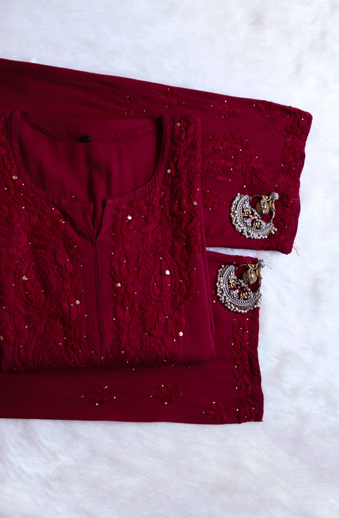 MAROON 2 PIECE RAYON MUKAISH SET