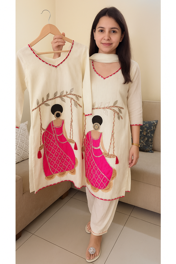 RASIYA PREMIUM KORA COTTON WITH DOLL HANDWORK SUIT SET
