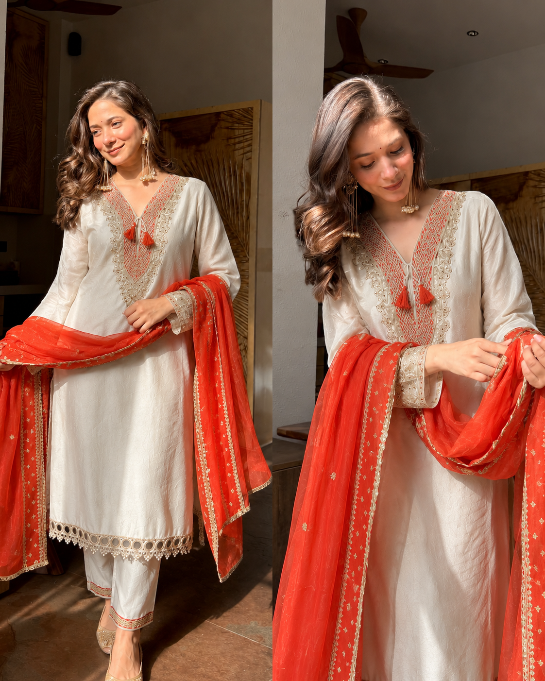HAANIA RUST TISSUE SILK SUIT SET
