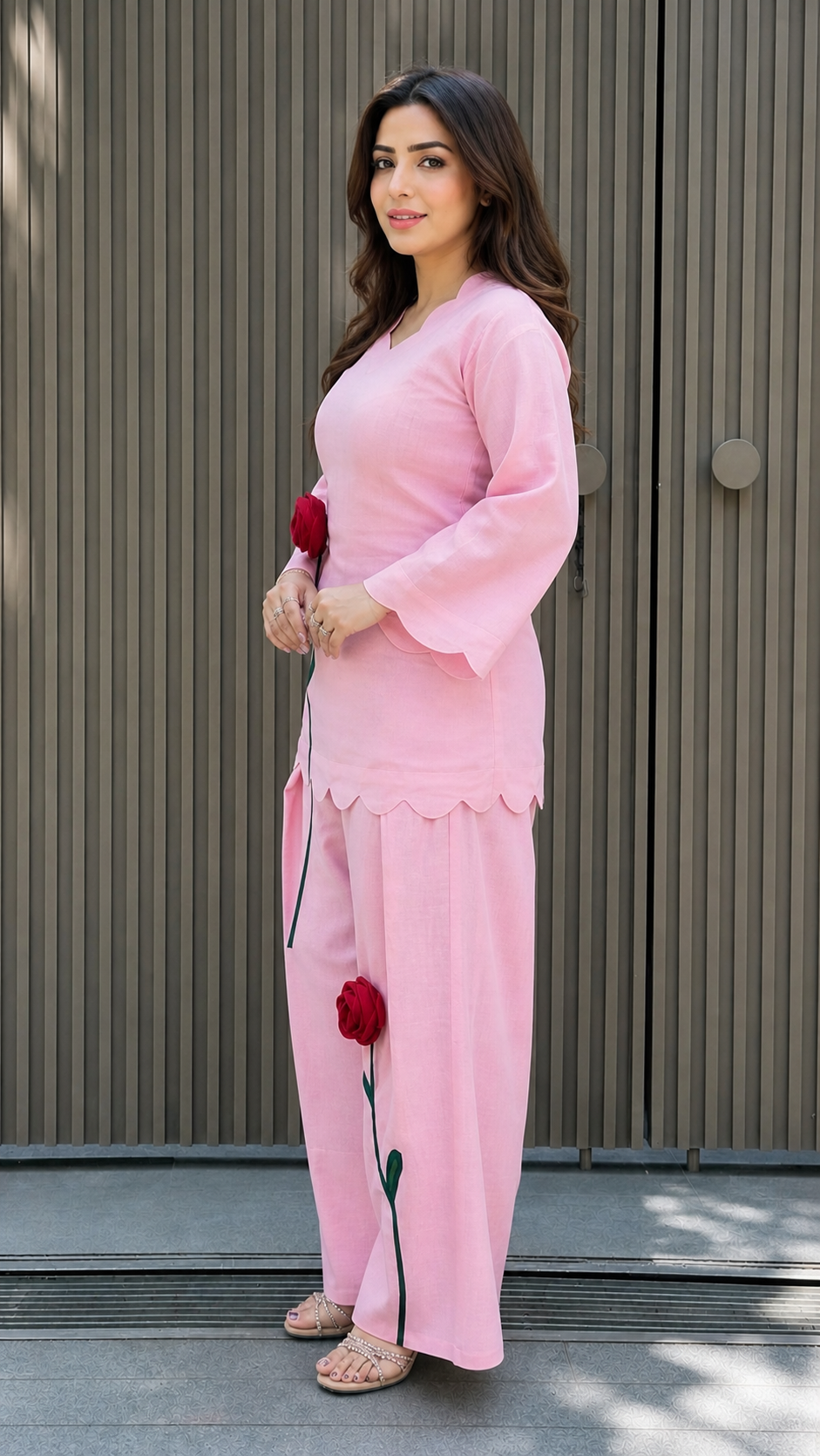 AZMARA PINK PURE MUL COTTON FARSHI SET