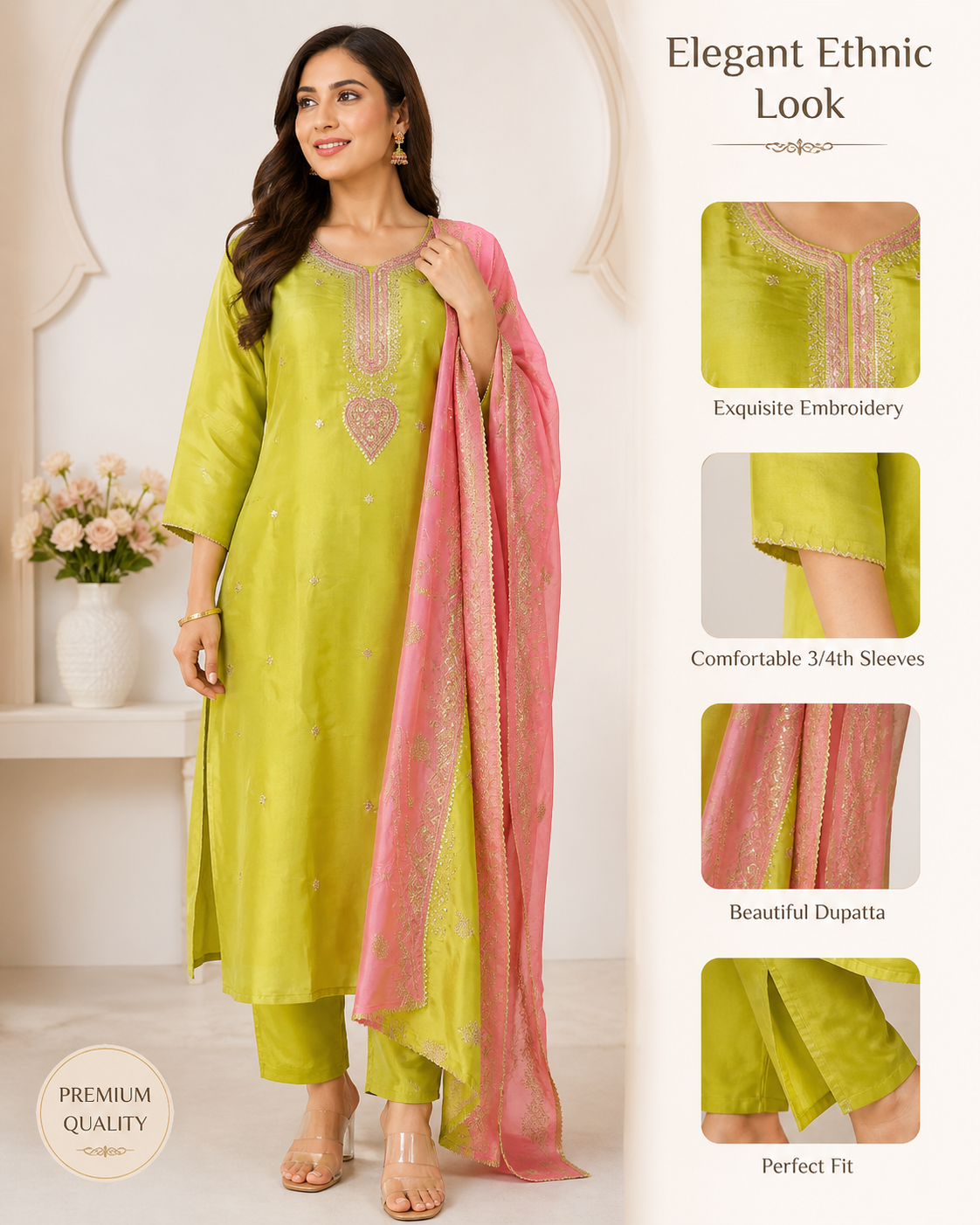 AZHA GREEN PURE TISSUE SILK SUIT SET