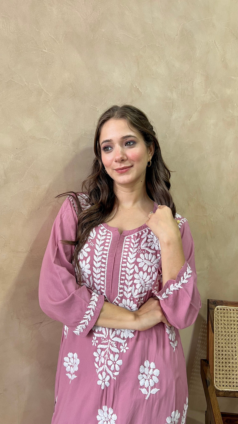 RANJHA DUSTY PURPLE PREMIUM RAYON CHIKANKARI LONG KURTA
