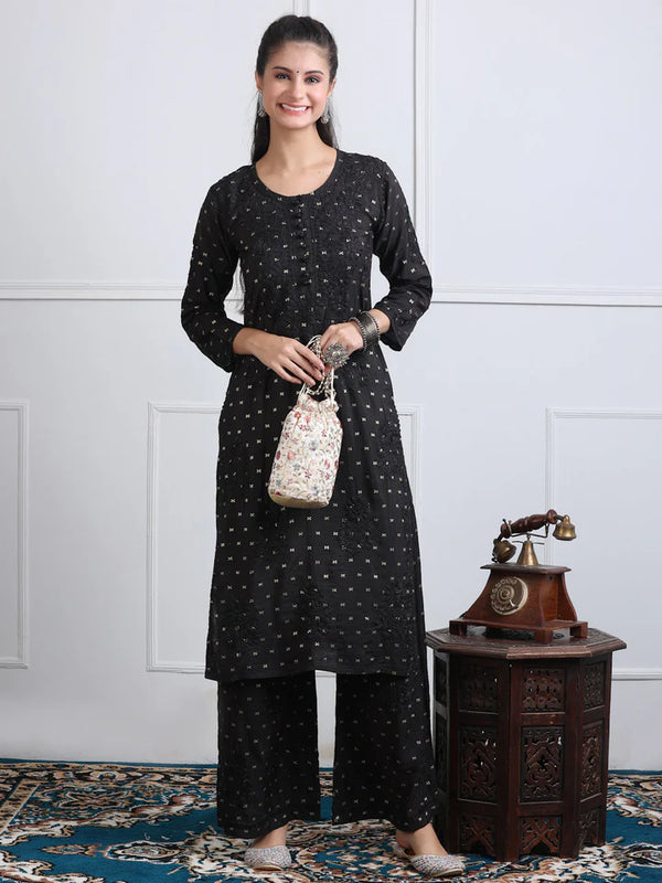 IRYA BLACK CHANDERI KURTA PALAZZO SET