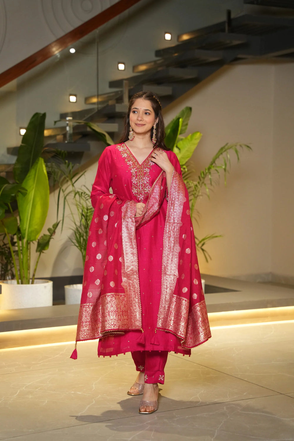 NAZNEEN MAGENTA PURE DOLA SILK HANDWORK SUIT SET