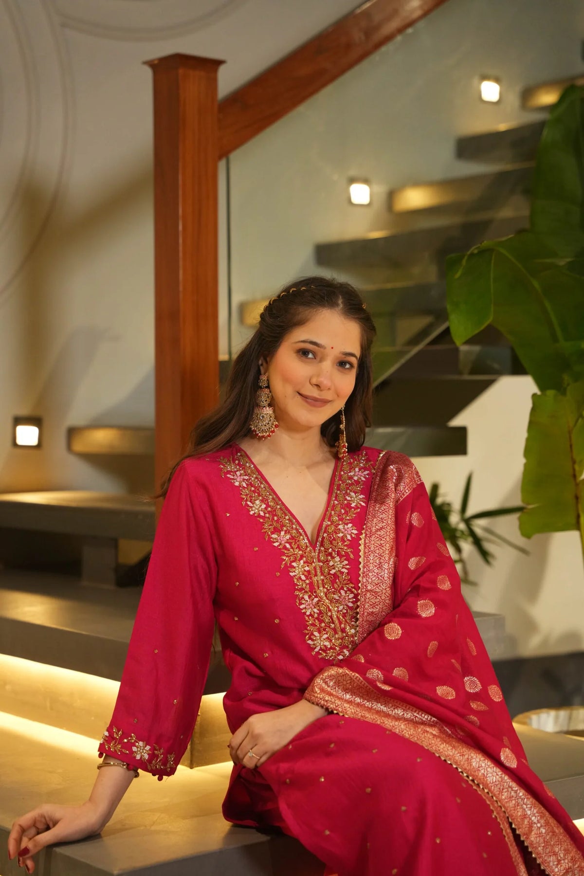 NAZNEEN MAGENTA PURE DOLA SILK HANDWORK SUIT SET