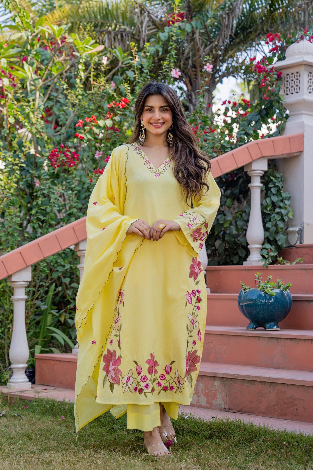 MUSKAAN YELLOW PURE COTTON FLORAL SUIT SET