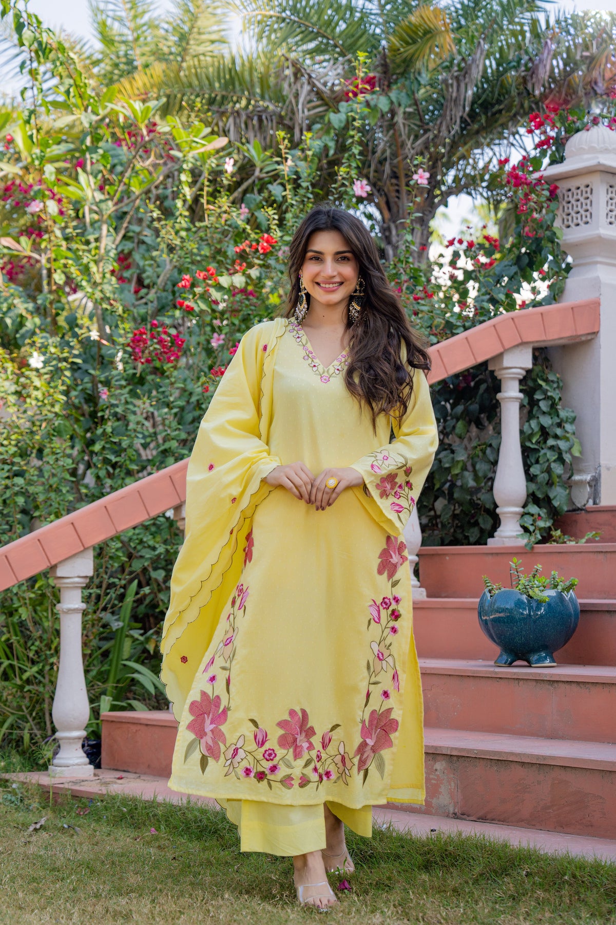 MUSKAAN YELLOW PURE COTTON FLORAL SUIT SET