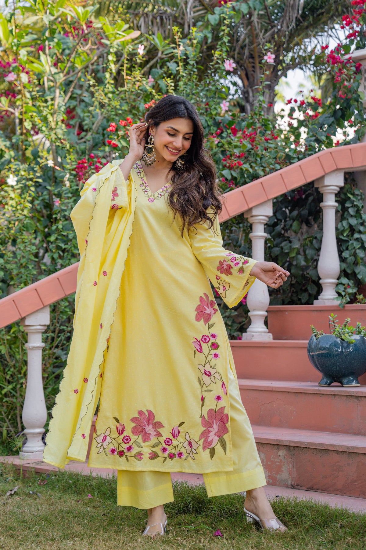 MUSKAAN YELLOW PURE COTTON FLORAL SUIT SET