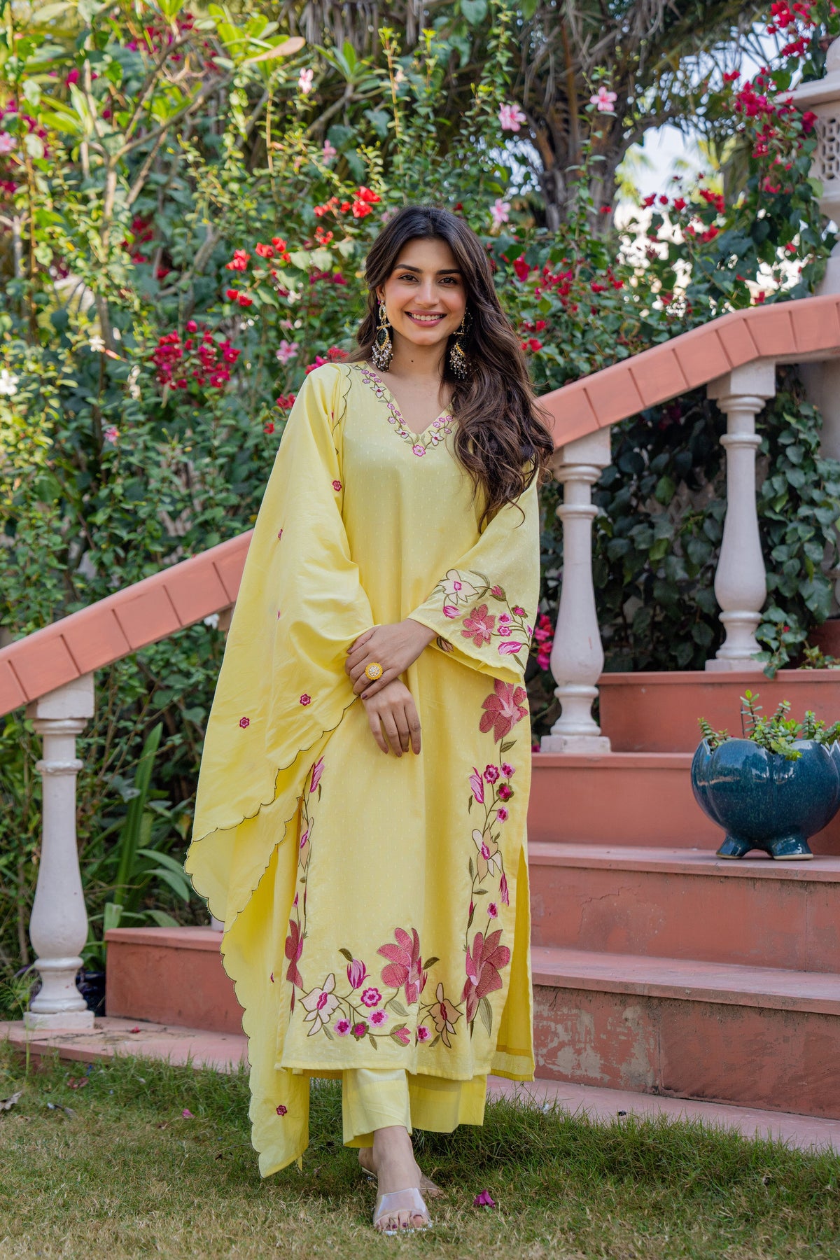 MUSKAAN YELLOW PURE COTTON FLORAL SUIT SET