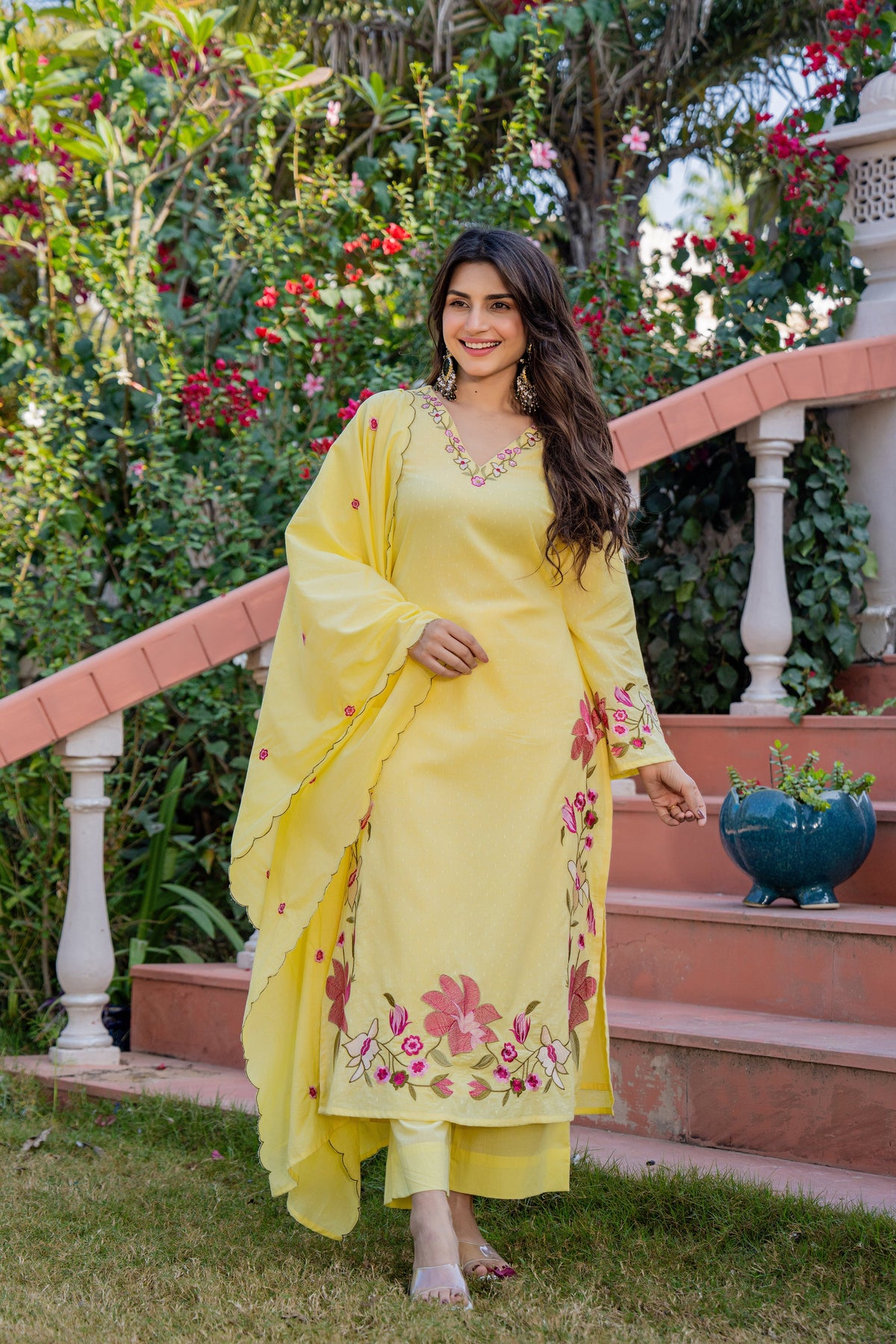 MUSKAAN YELLOW PURE COTTON FLORAL SUIT SET