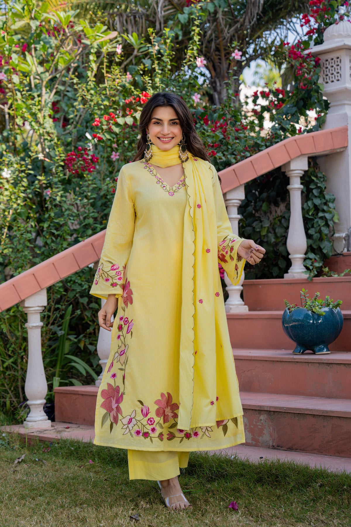 MUSKAAN YELLOW PURE COTTON FLORAL SUIT SET