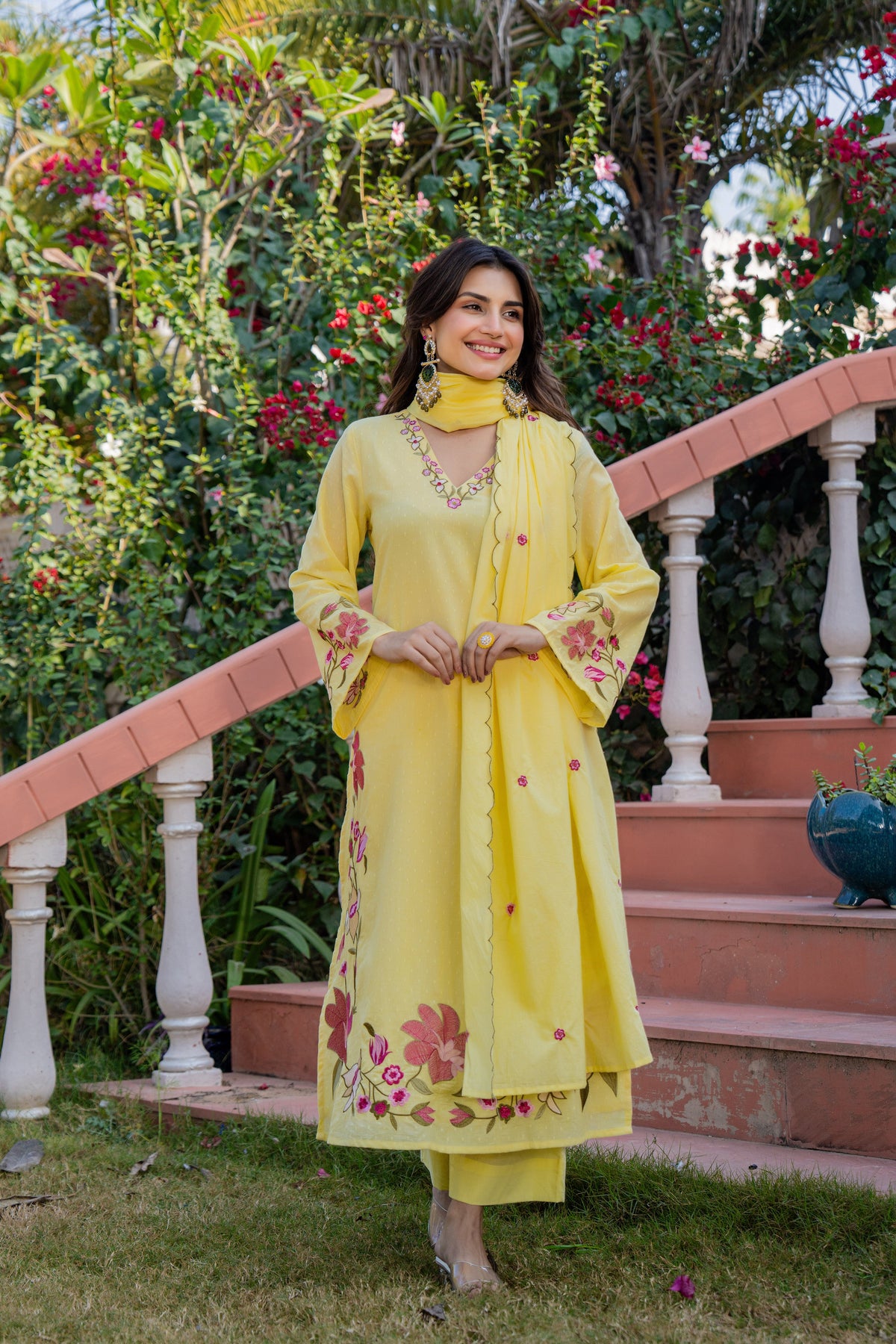 MUSKAAN YELLOW PURE COTTON FLORAL SUIT SET