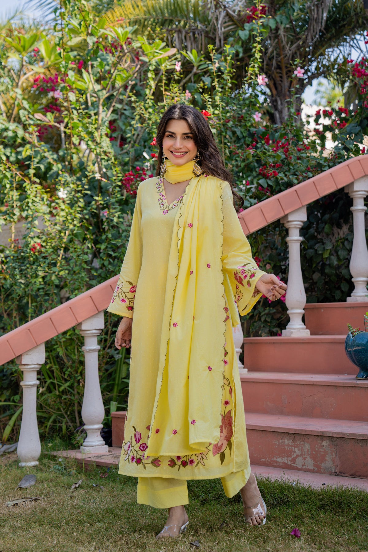 MUSKAAN YELLOW PURE COTTON FLORAL SUIT SET
