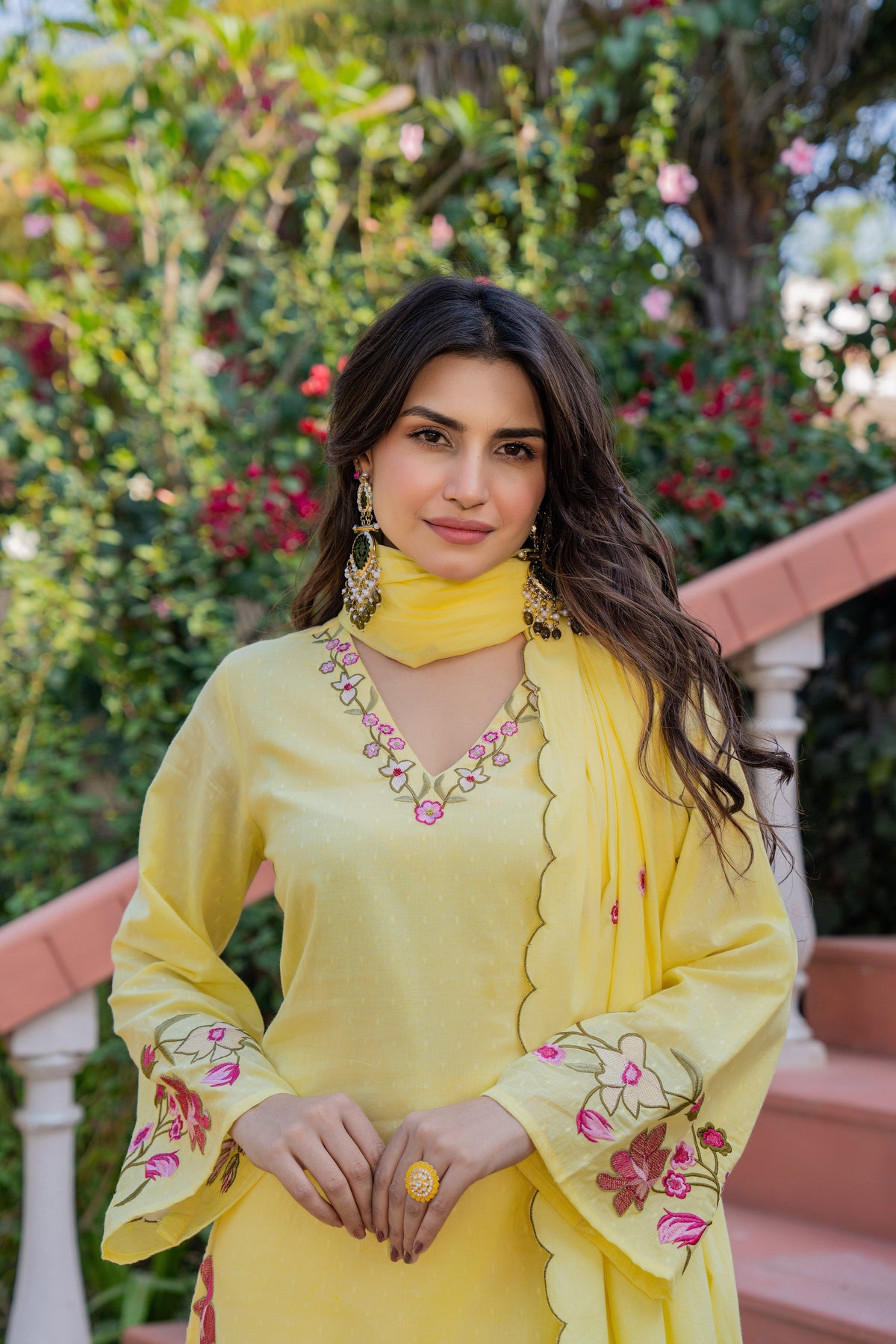 MUSKAAN YELLOW PURE COTTON FLORAL SUIT SET