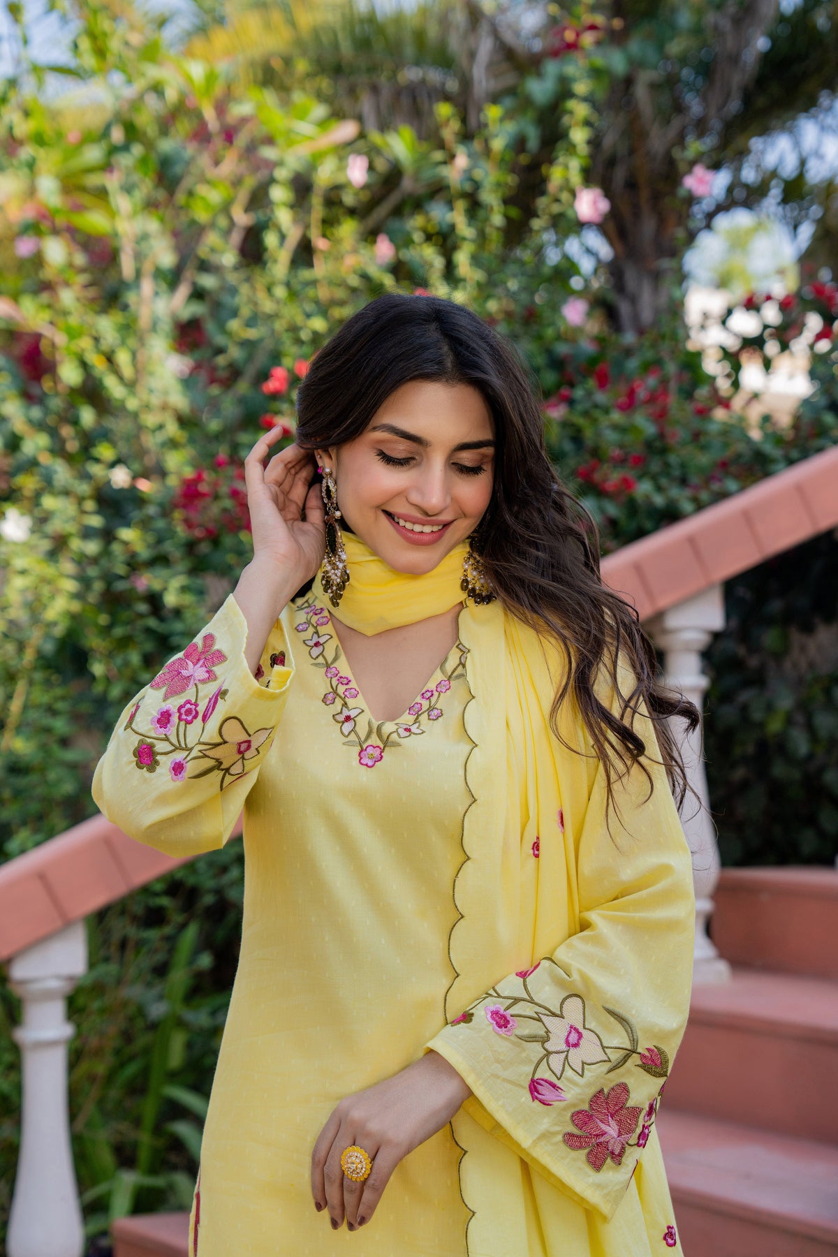 MUSKAAN YELLOW PURE COTTON FLORAL SUIT SET
