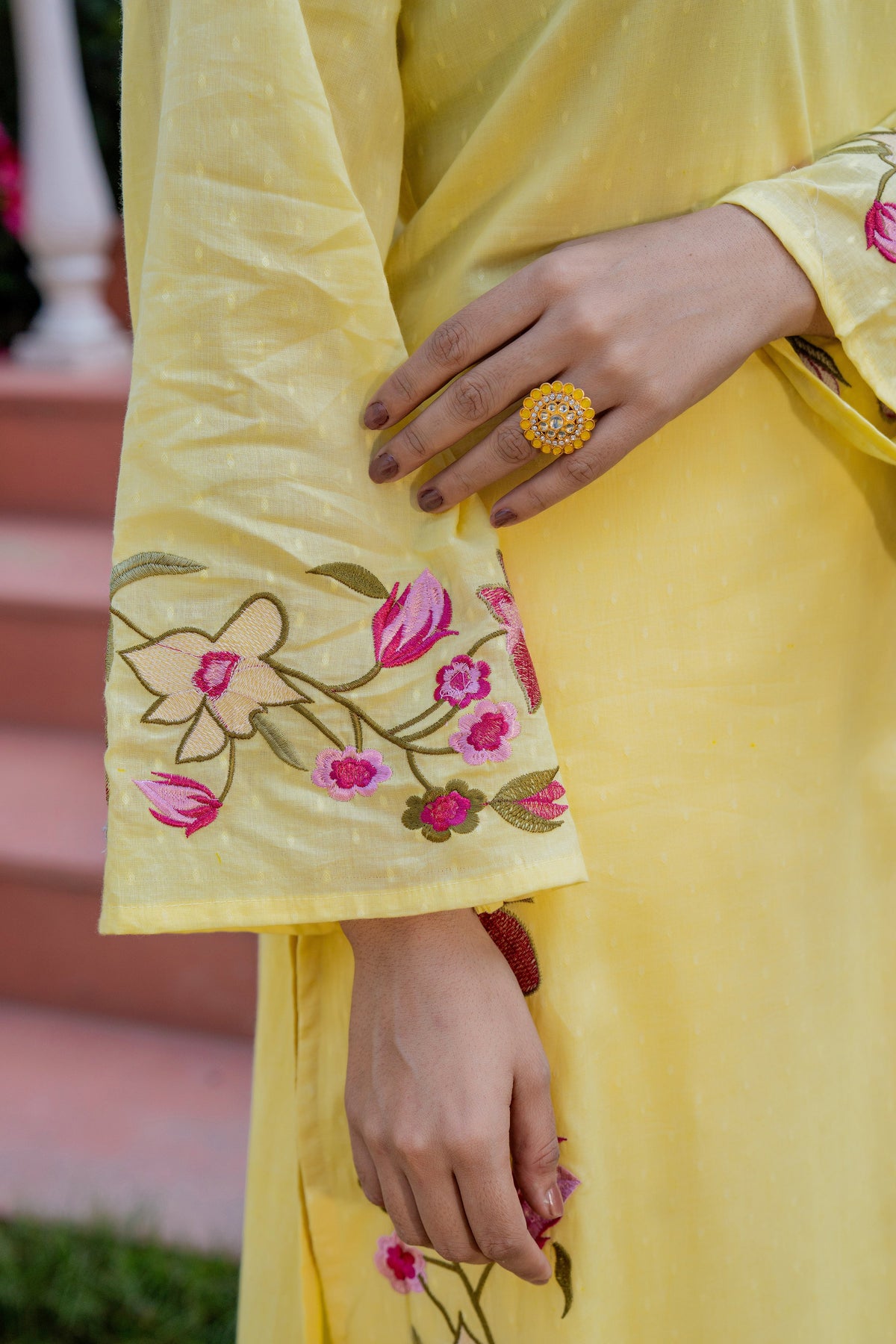 MUSKAAN YELLOW PURE COTTON FLORAL SUIT SET