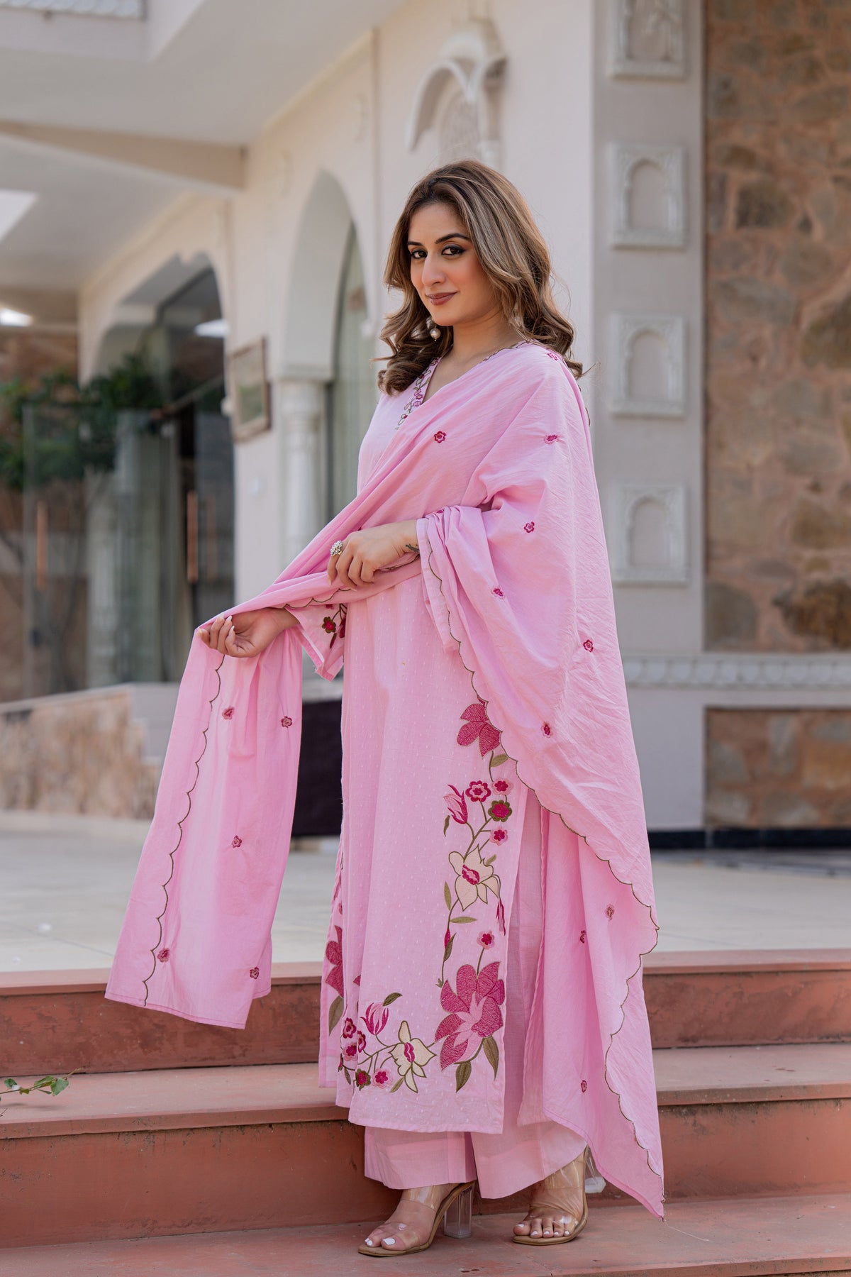 MUSKAAN BLUSH PINK PURE COTTON FLORAL SUIT SET